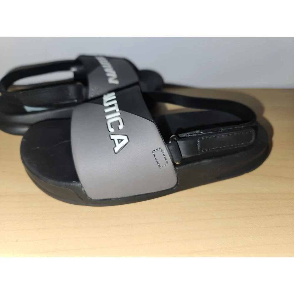 Nautica Black/White/Gray Toddler Boy Sandals/Slides Size 8~RARE HARD‎ TO FIND